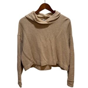 Athleta Oatmeal Waffle Knit Cowl Neck Cropped Hoodie Women's Size S‎
